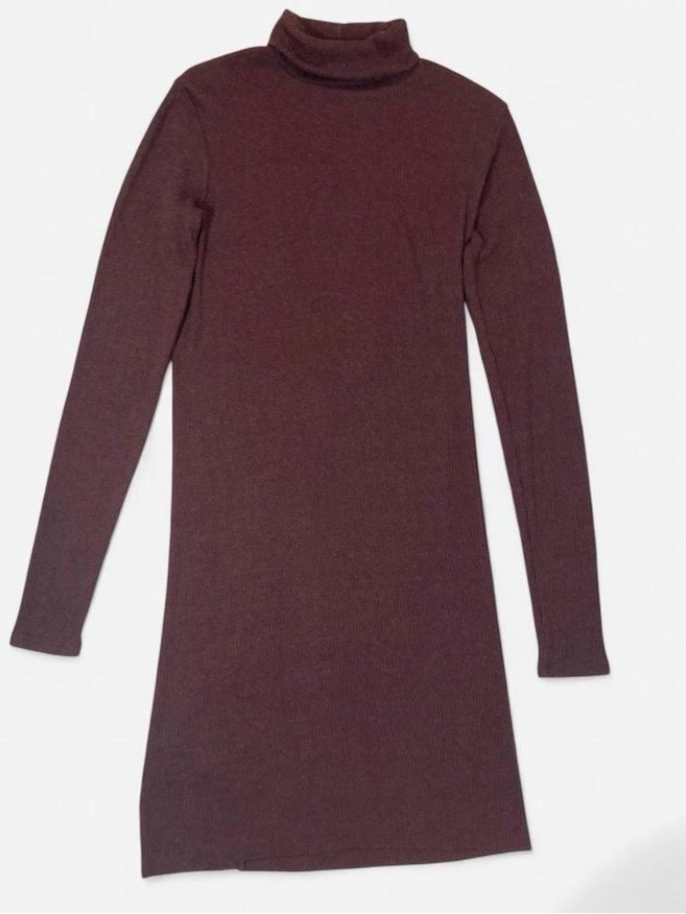 Enza Costa Burgundy Long Sleeve Turtleneck Ribbed Bodycon Stretch Mini Dress